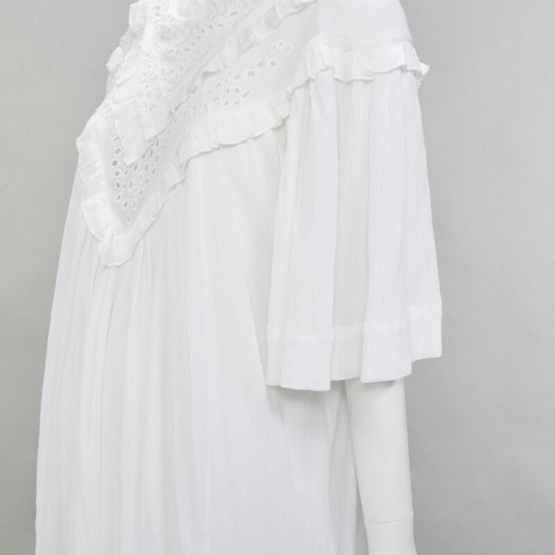ISABEL MARANT ETOILE white viscose eyelet ruffle collar boho dress FR40 M