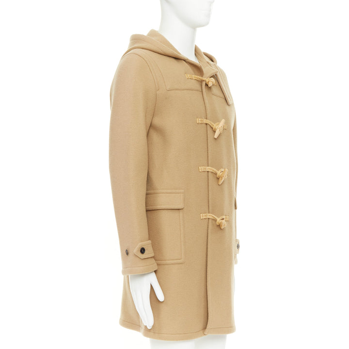 SAINT LAURENT 2013 Runway camel beige wool wood toggle button hooded duffle coat