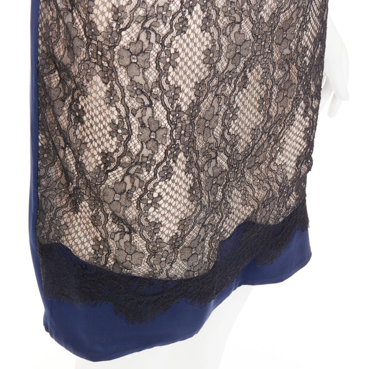 VALENTINO 2008 Vintage black lace overlay nude navy satin back mini dress UK6 XS