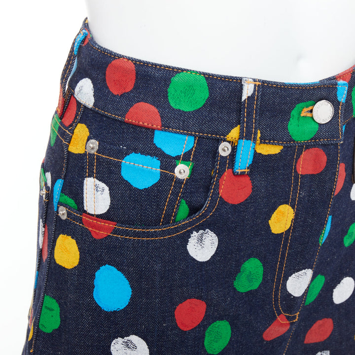 LOUIS VUITTON Yayoi Kusama Painted Dots logo patch denim shorts FR34 XS