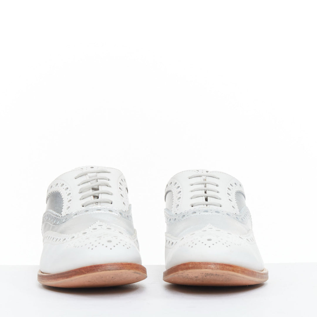 CHURCH'S Burwood white matte silver wingtip oxford brogues EU37.5