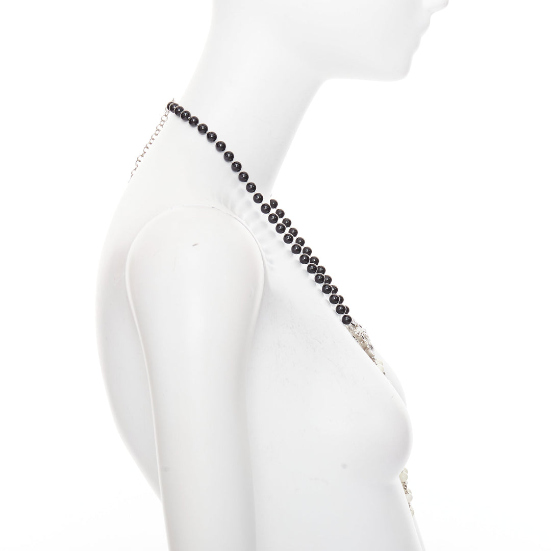 CHANEL C23C crystal CC logo sun moon black white beads long necklace