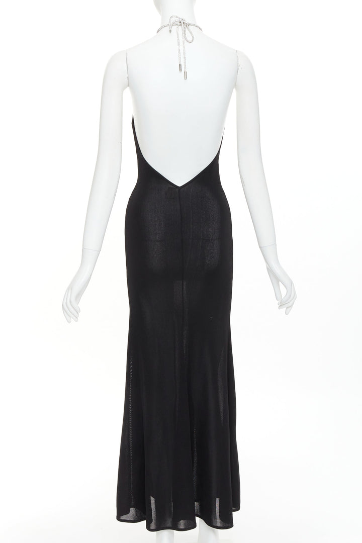 ALEXANDRE VAUTHIER black fine knit crystal encrusted rope halter open back dress
