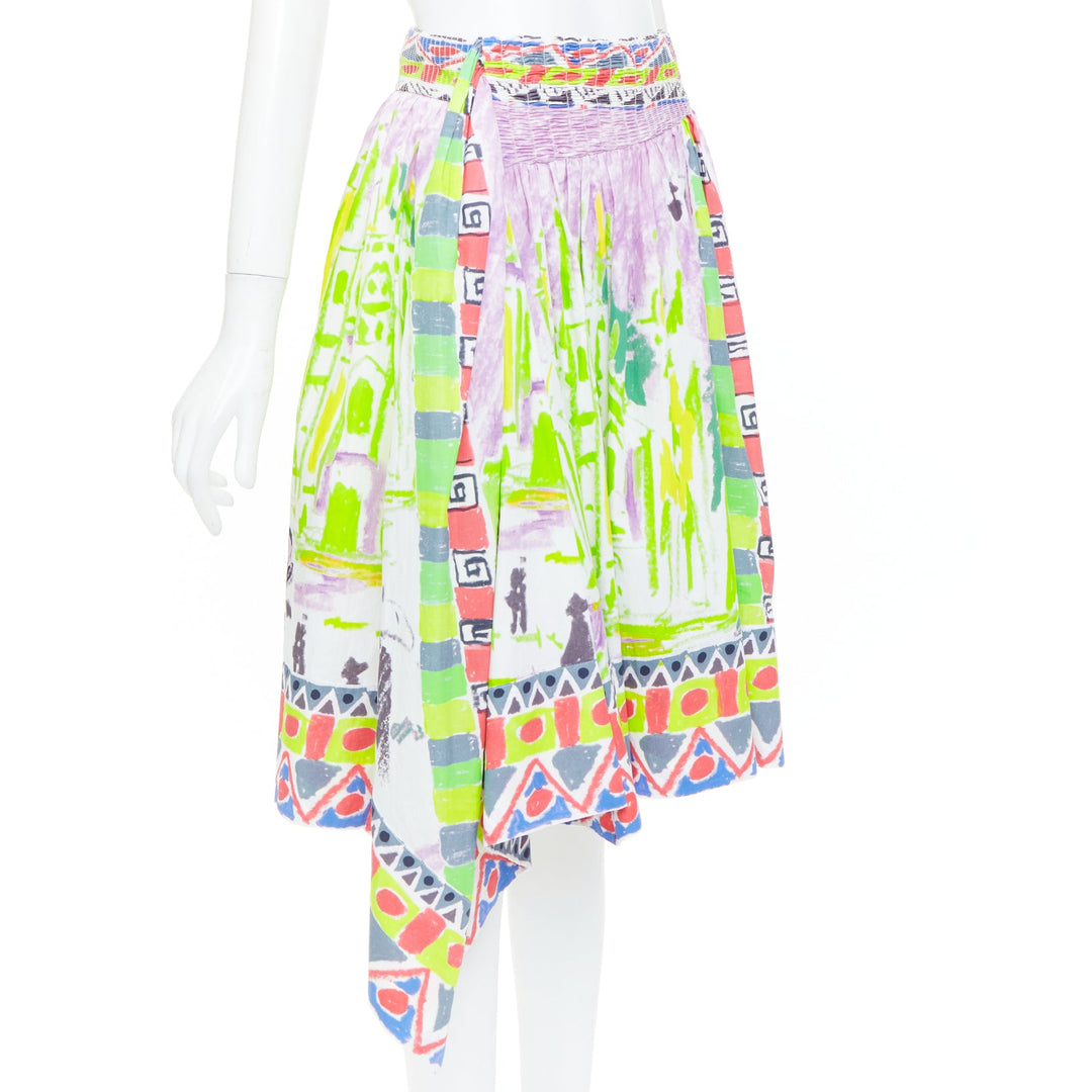 PRADA 2018 Runway Lisbon postcard print abstract geometric wrap skirt IT36 S