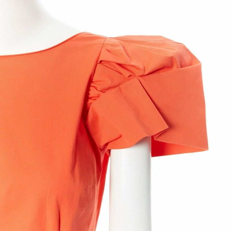 DSQUARED2 red orange ruche drape dart puff sleeve big shoulders dress IT44 L