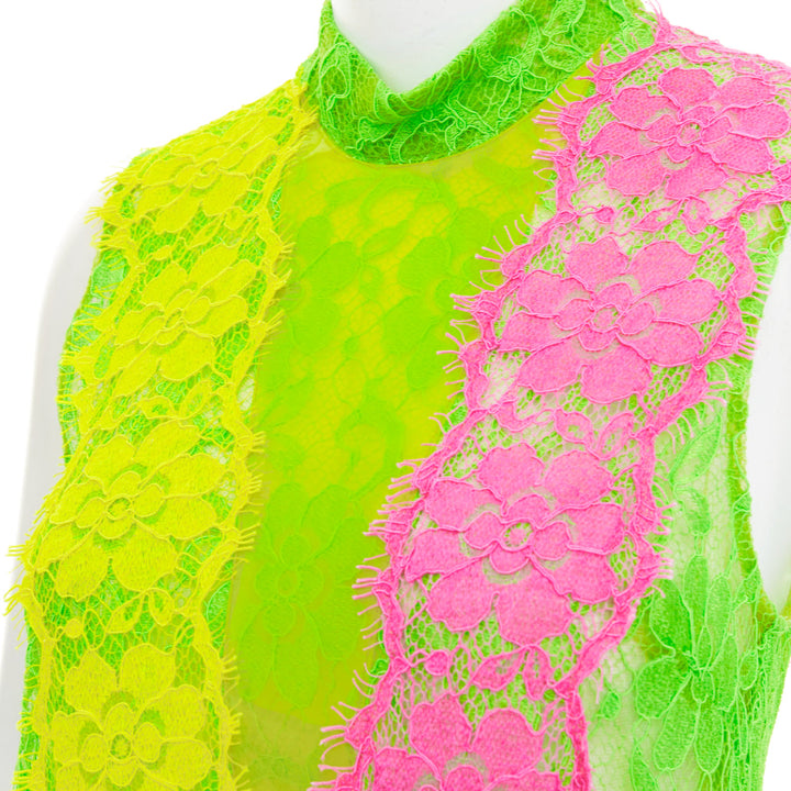 CHRISTOPHER KANE 2016 Runway neon green pink PVC lace skirt set UK8 S