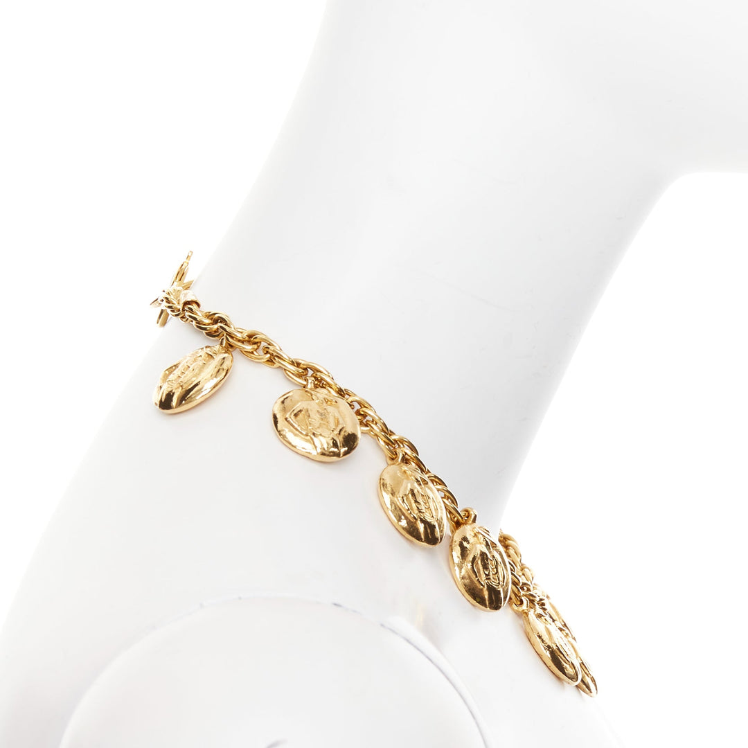 CHANEL Vintage gold tone Coco Mademoiselle Medallion chain princess necklace