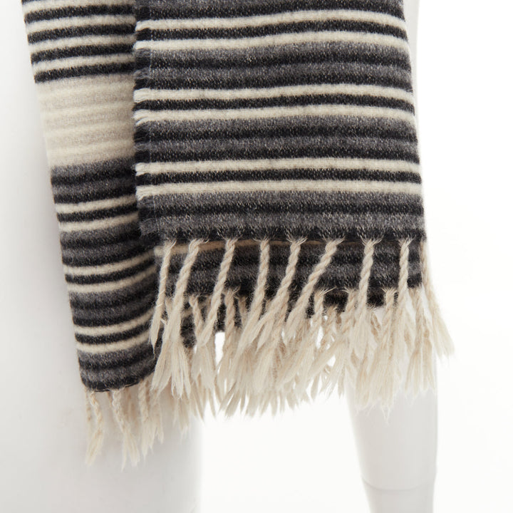 MISSONI monochrome horizontal striped wool blend knit blanket fringe scarf