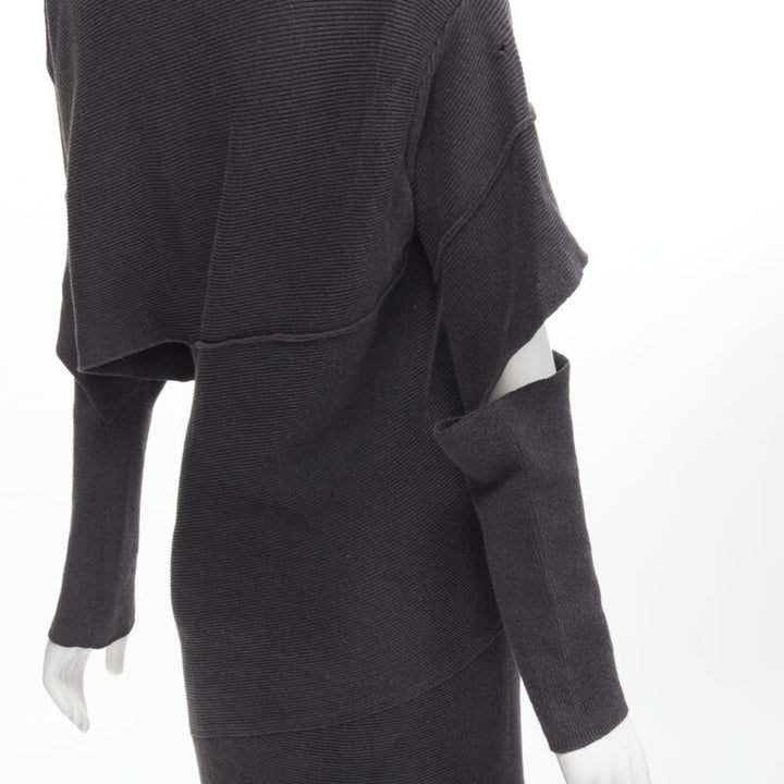 rare ISSEY MIYAKE 1980's Vintage grey deconstructed bias cutout sweater dress M