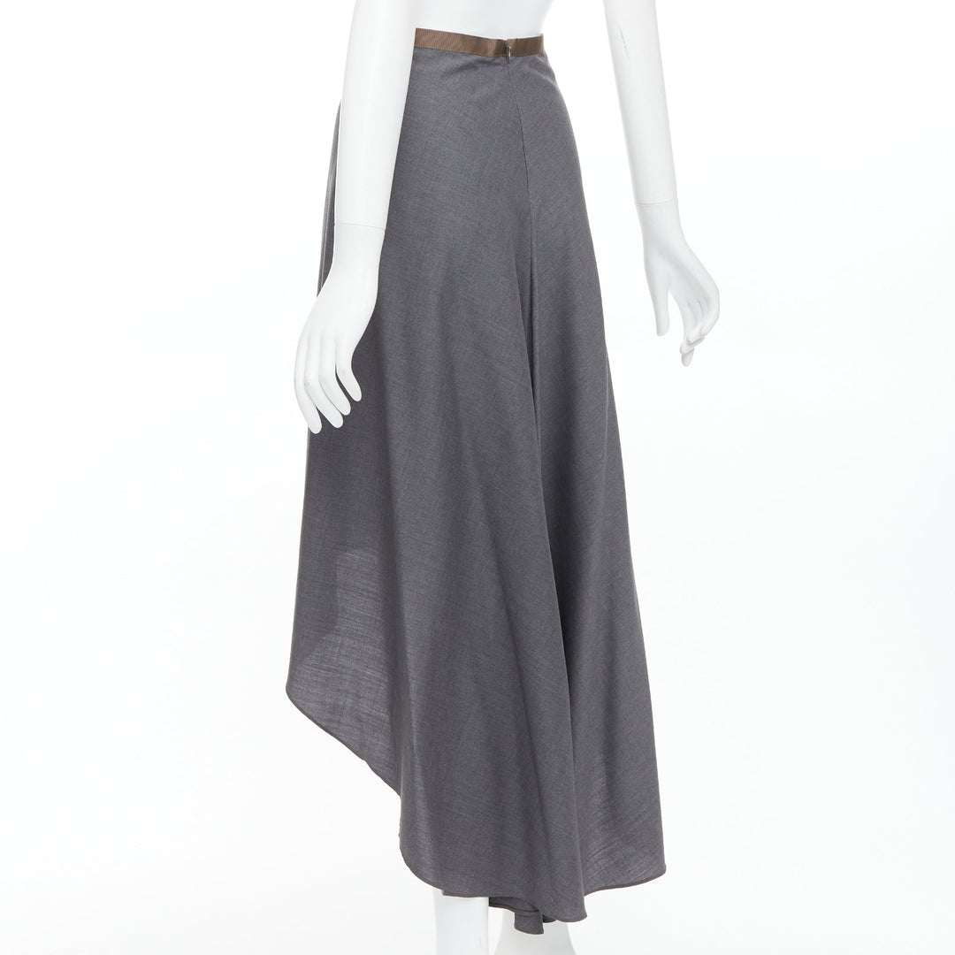 BRUNELLO CUCINELLI grey virgin wool drape high low skirt IT36 XXS