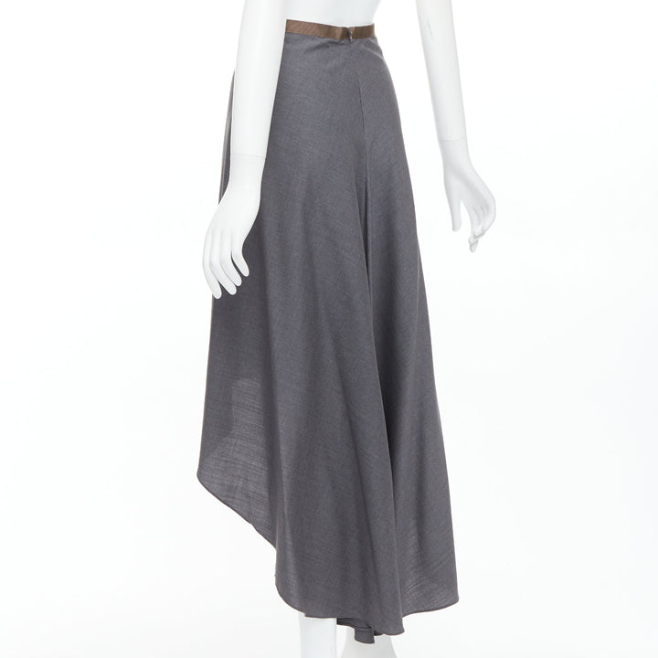 BRUNELLO CUCINELLI grey virgin wool drape high low skirt IT36 XXS