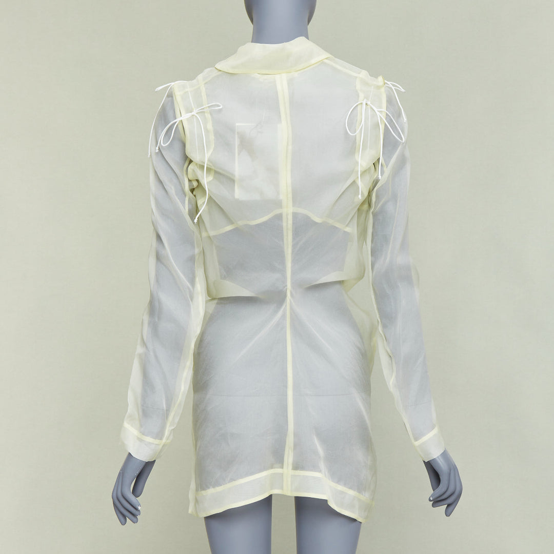 CECILIE BAHNSEN Jaughna buttermilk yellow 100% silk deconstructed blazer UK8 S