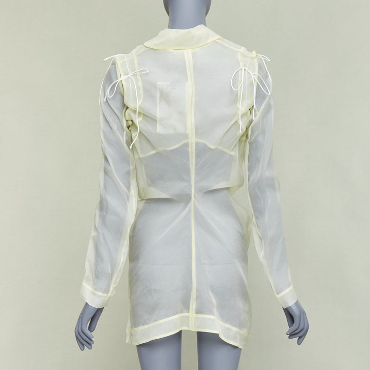 CECILIE BAHNSEN Jaughna buttermilk yellow 100% silk deconstructed blazer UK8 S