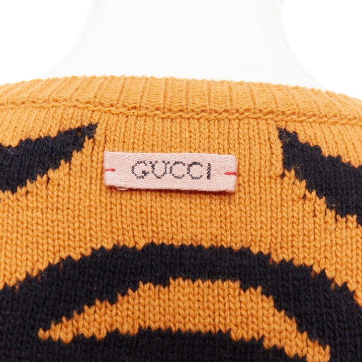 GUCCI 2016  100% wool Tiger intarsia grey animal knit pullover sweater M