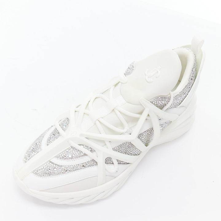 JIMMY CHOO 2024 Cosmos white crystal round toe lace up sneakers EU39