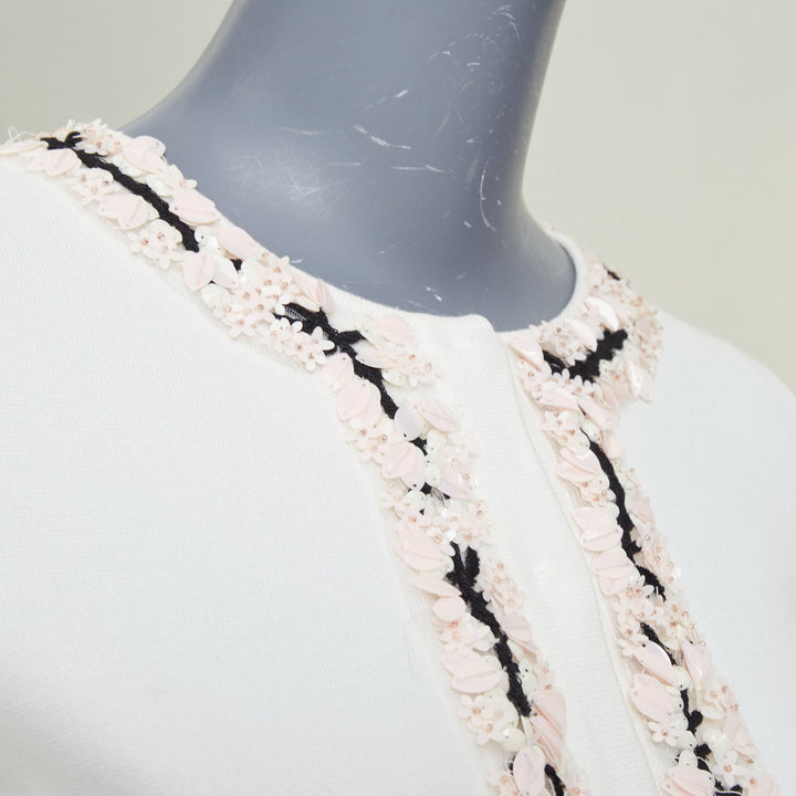 GIAMBATTISTA VALLI petal bead trim white viscose blend cardigan IT38 XXS