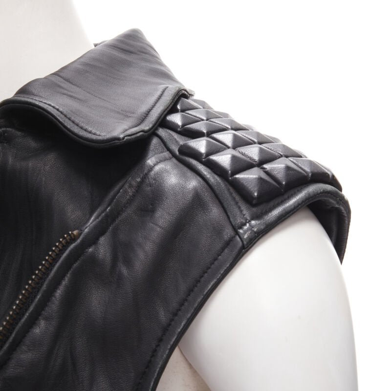 ELIZABETH JAMES black leather wrapped square stud biker vest jacket XS