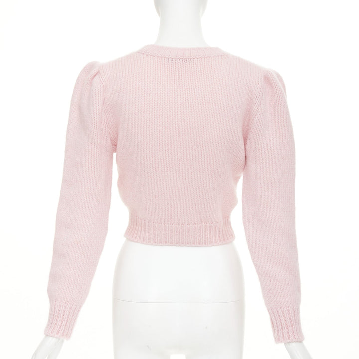 ALESSANDRA RICH pink alpaca blue floral embroidered cable knit sweater IT38 XS