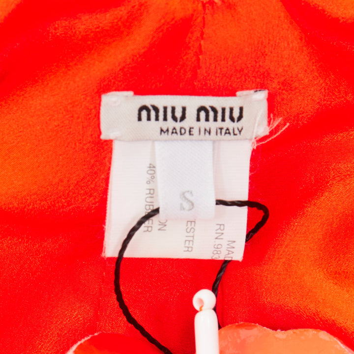 MIU MIU 2017 Runway orange patent leather petals beaded retro swim cap hat S