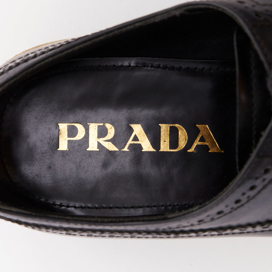PRADA Wingtip black white beige platform brogue oxfords EU37.5