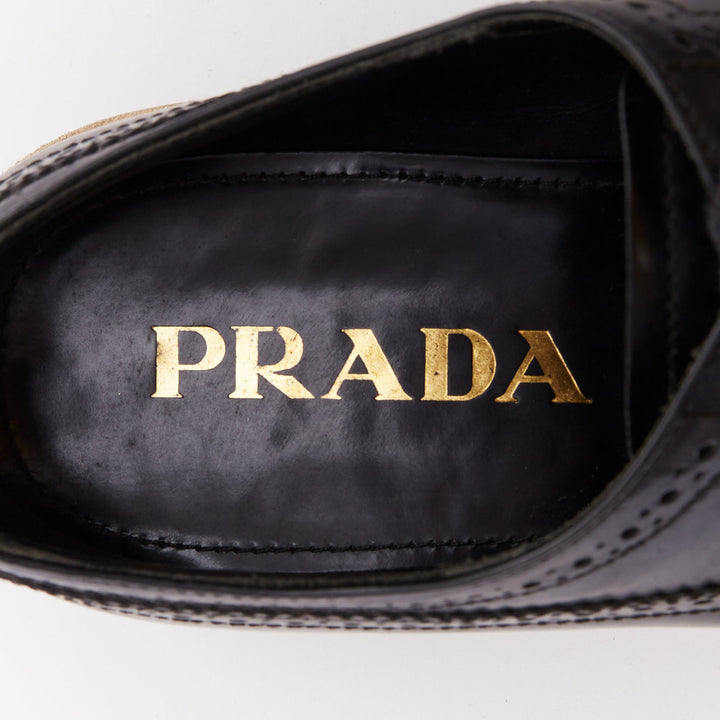 PRADA Wingtip black white beige platform brogue oxfords EU37.5