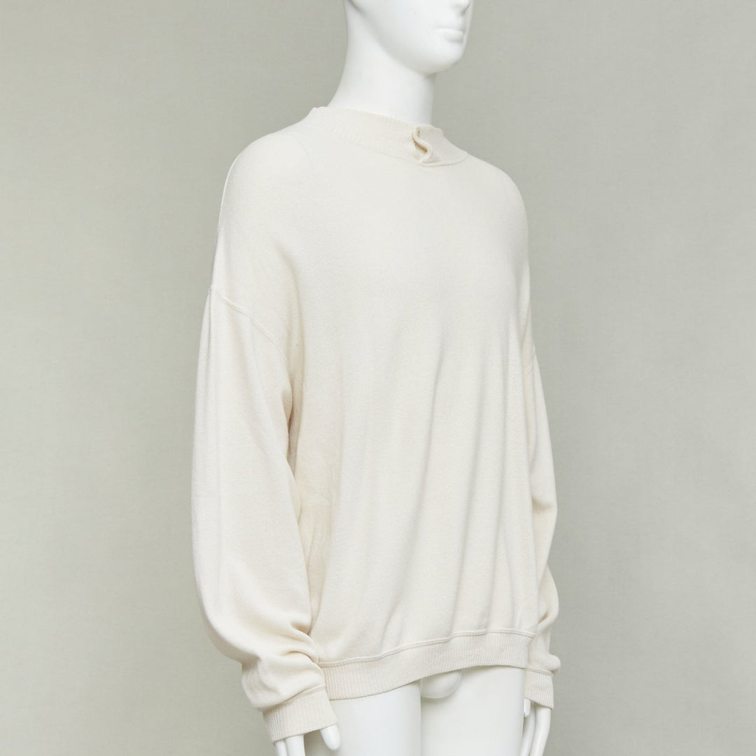 GIORGIO ARMANI cream wool blend button neck long sleeve sweater