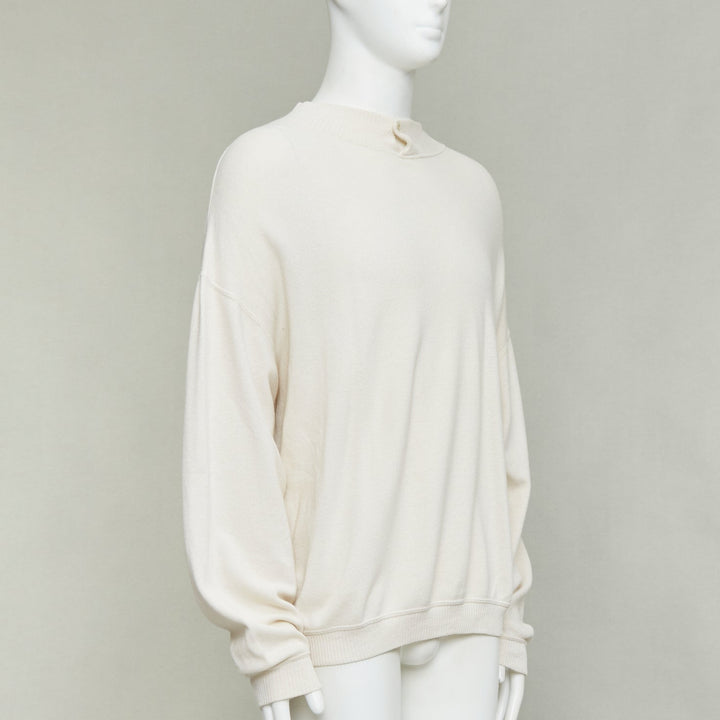 GIORGIO ARMANI cream wool blend button neck long sleeve sweater