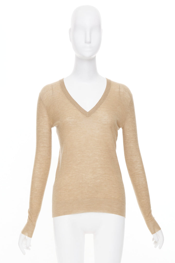 JOSEPH 100% cashmere tan brown fine knit V neck sweater XS