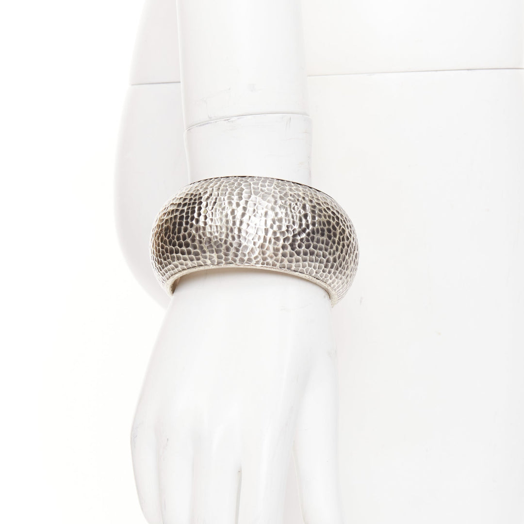 BOTTEGA VENETA 2014 oxidised 925 sterling silver hammered dome cuff bangle