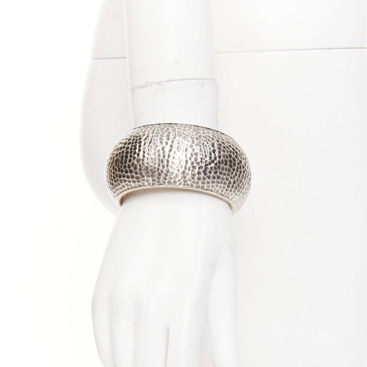 BOTTEGA VENETA 2014 oxidised 925 sterling silver hammered dome cuff bangle