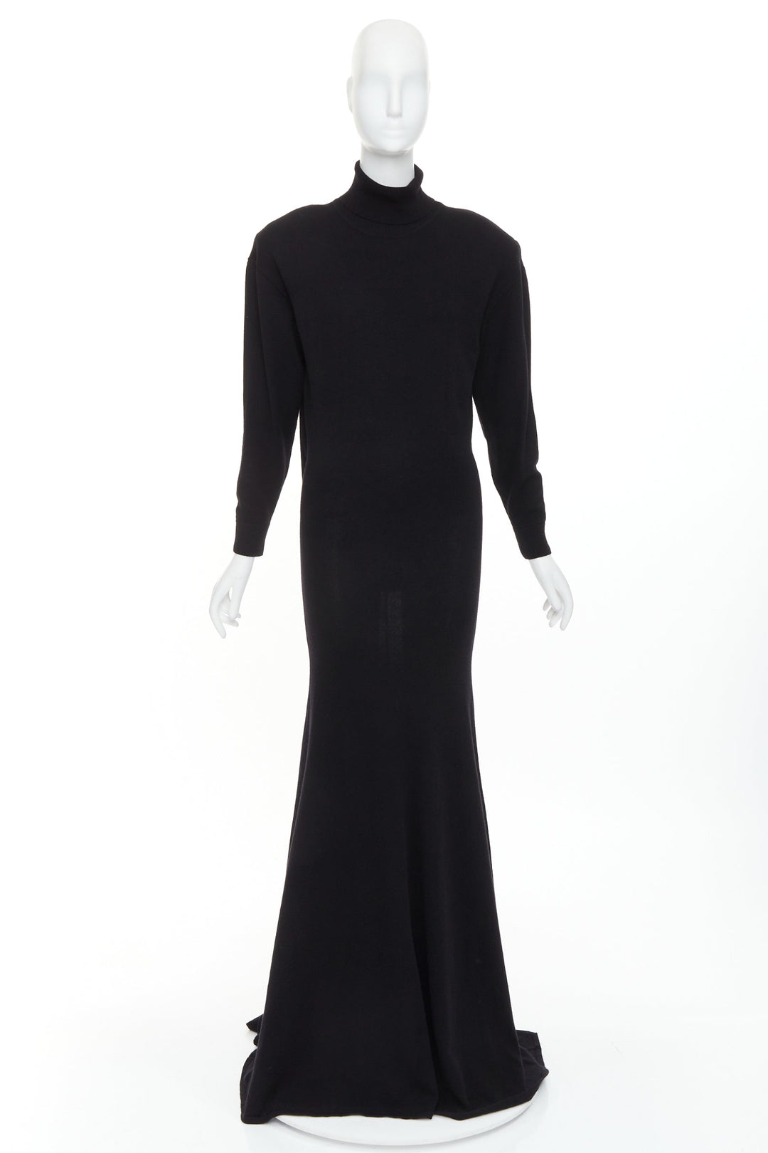 SAINT LAURENT 2022 Runway 100% cashmere turtleneck Power shoulder gown XS