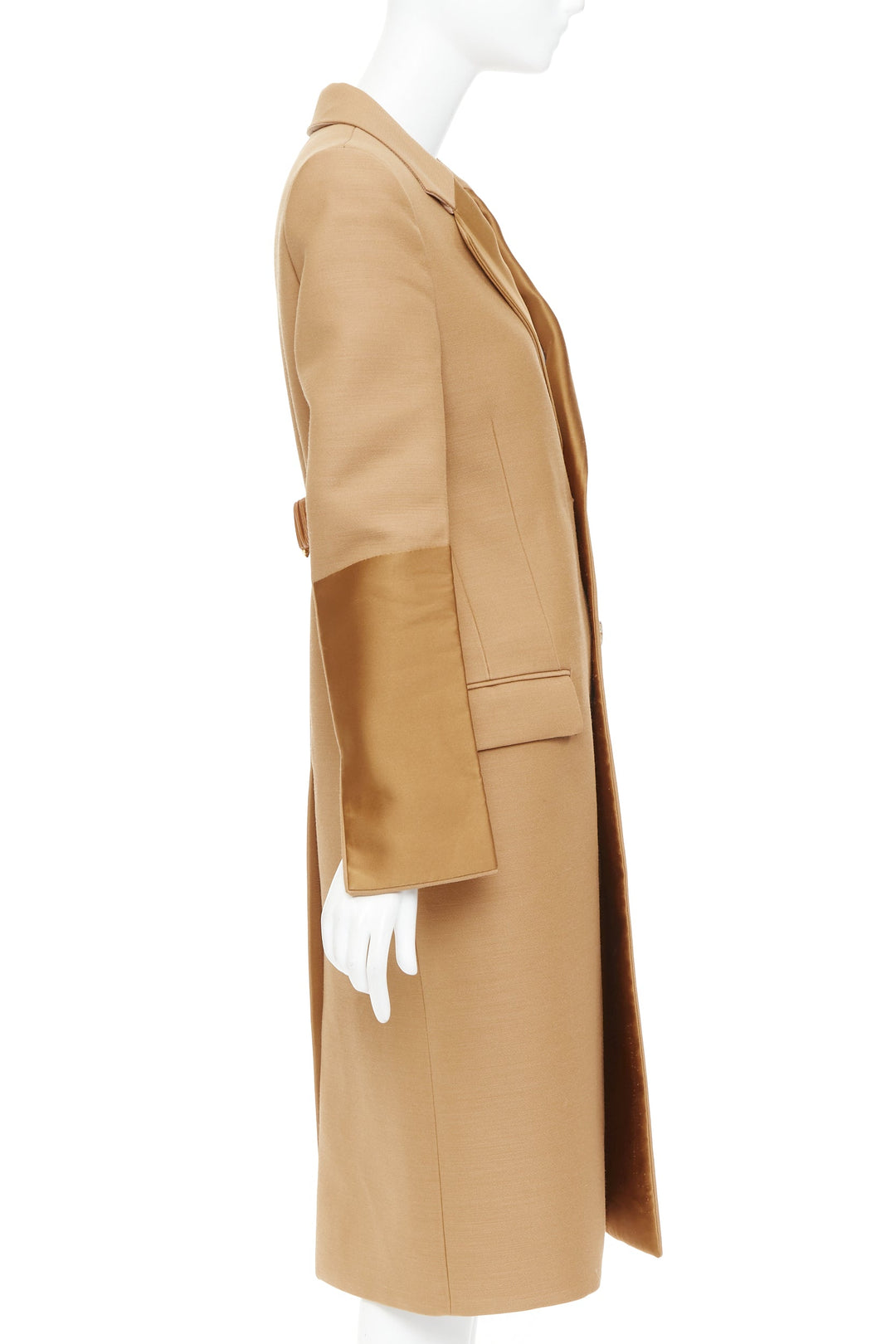 BOTTEGA VENETA 2019 Runway camel brown satin trim leather belted  coat IT38 XS