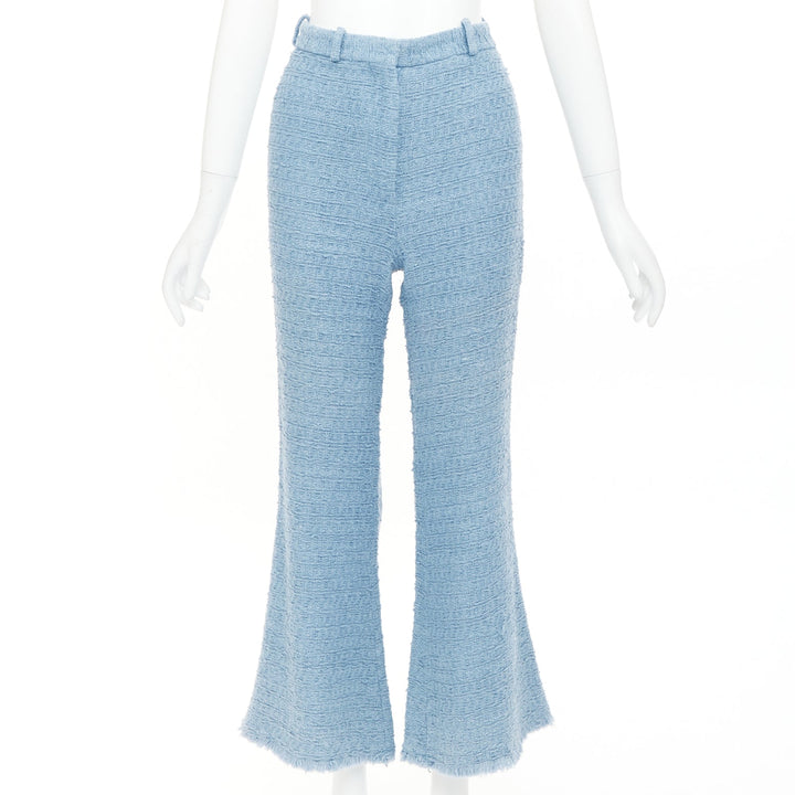 OSCAR DE LA RENTA 2023 Tanzanite blue tweed high waisted cropped pants US0 XS