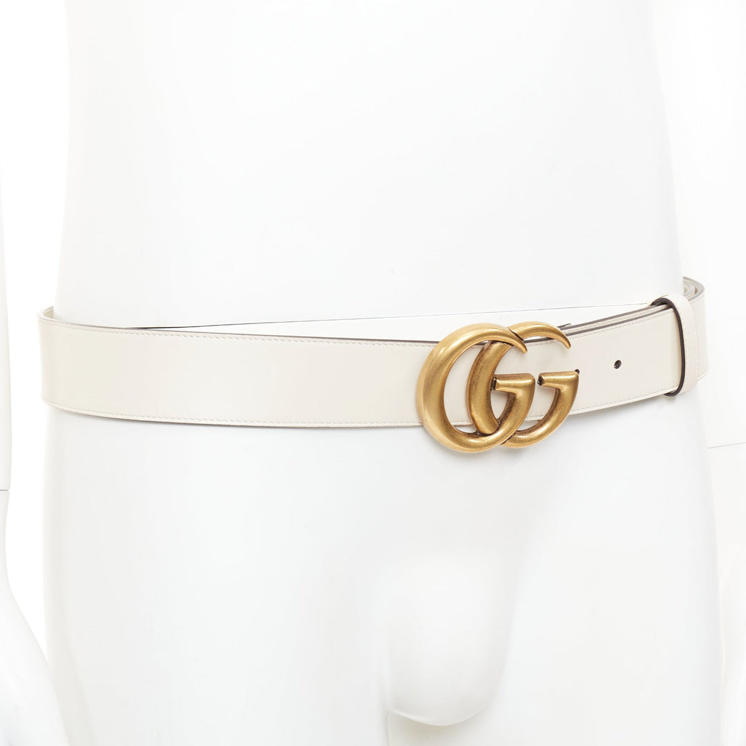 GUCCI Marmont gold GG buckle cream cowhide leather wide belt 95cm