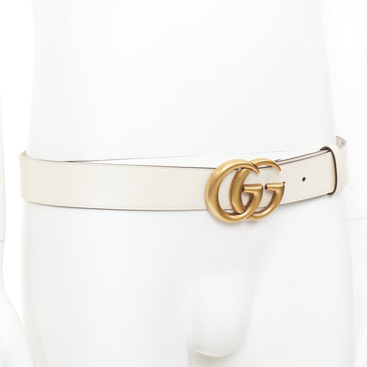 GUCCI Marmont gold GG buckle cream cowhide leather wide belt 95cm