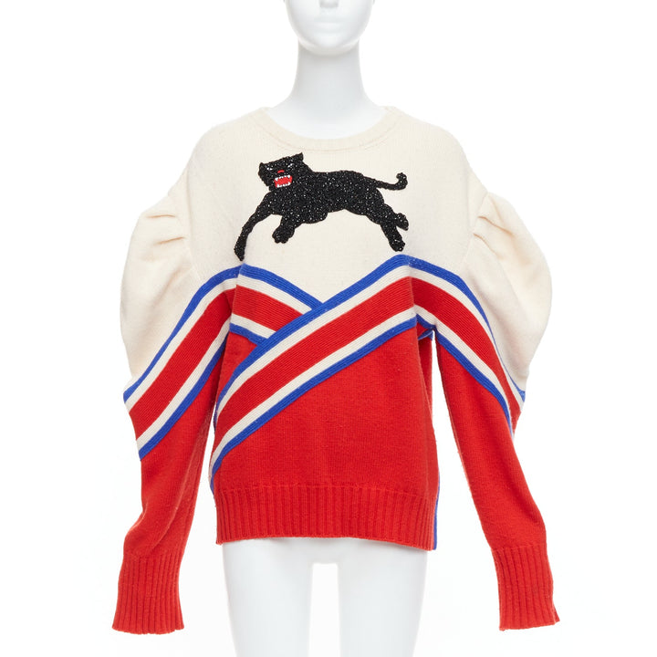 GUCCI Alessandro 2016 Runway 100% wool crystal panther intarsia puff sweater