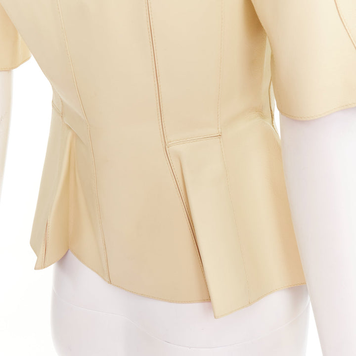 MARNI buttery yellow lamb leather round sleeve peplum asymmetric jacket IT38 XS