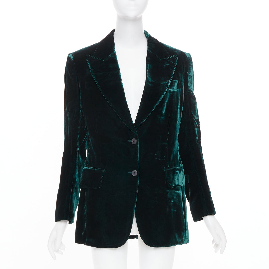 TOM FORD peak lapel 2 button textured emerald green velvet blazer jacket FR36 S