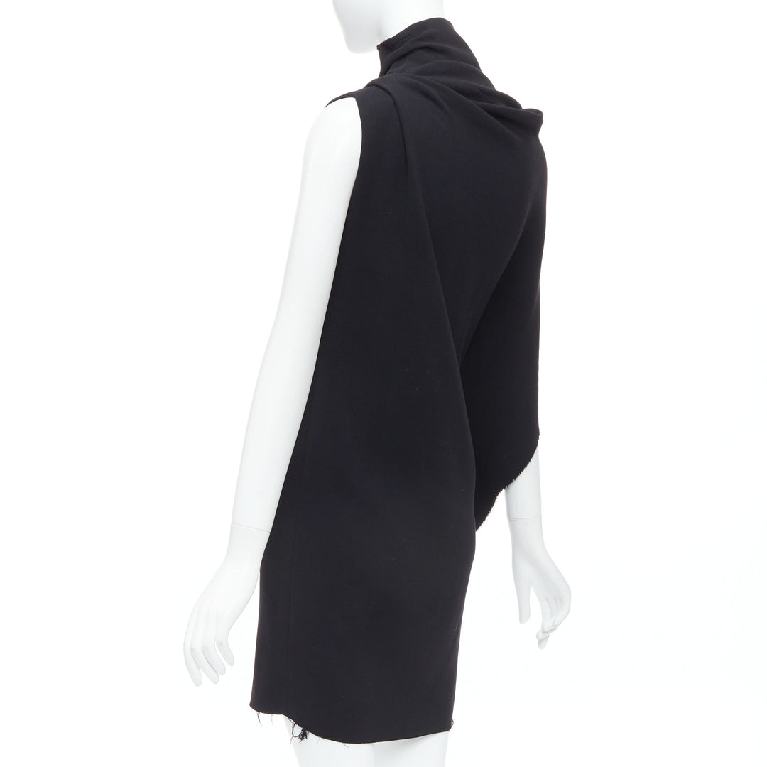 LANVIN 2010 black wool asymmetric zip drape mini dress FR36 S