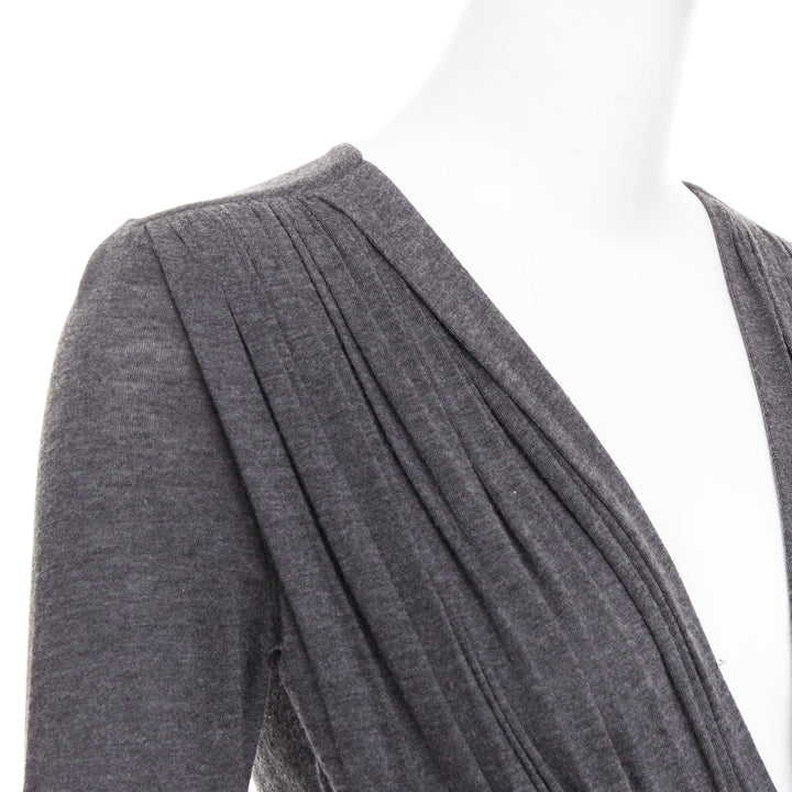 GIVENCHY dark grey lyocell cashmere deep V ruched draped mini dress M