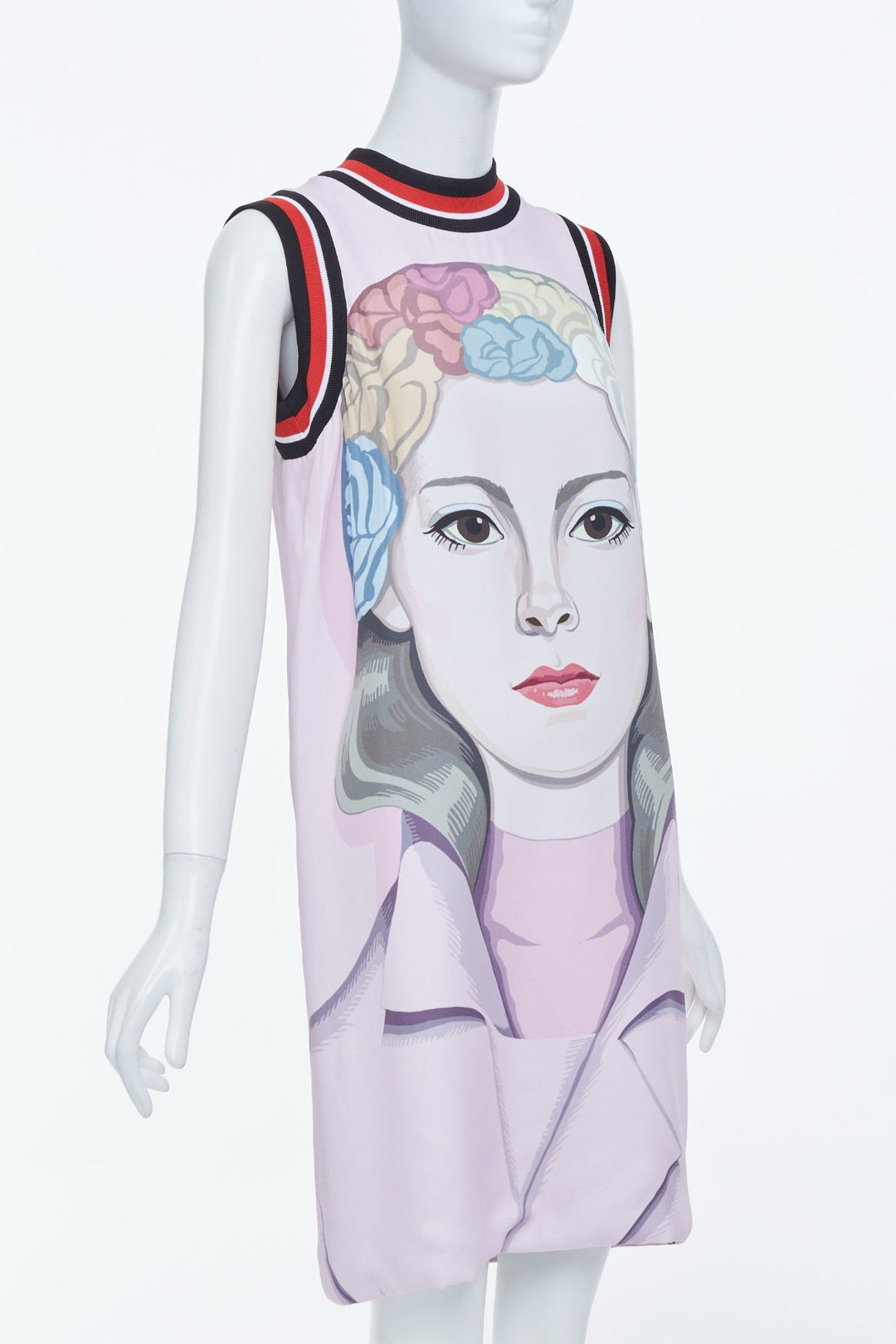 rare PRADA 2014 Runway Jeanne Detallante graphic face portrait wool dress IT40 S