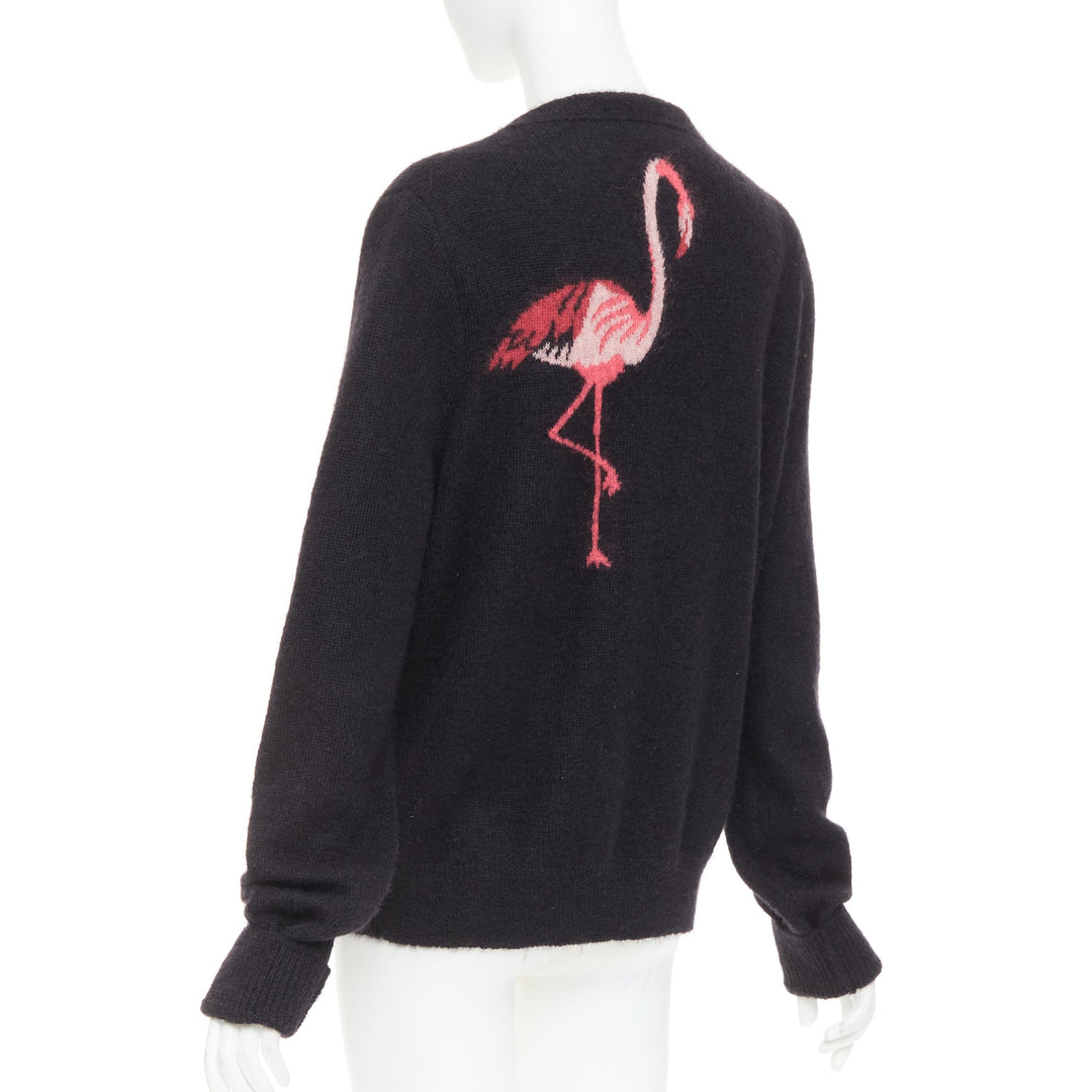 SAINT LAURENT Hedi Slimane black mohair blend flamingo intarsia cardigan M