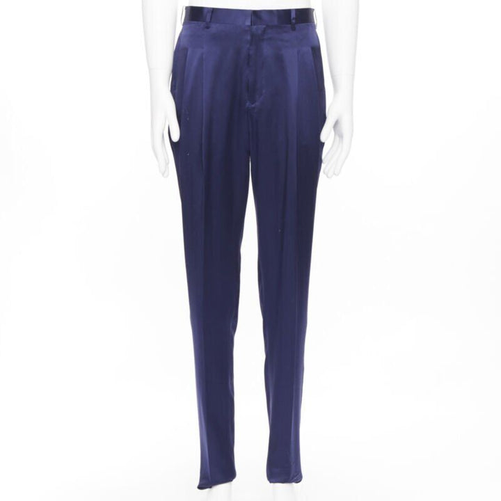 JOHN LAWRENCE SULLIVAN rich royal blue viscose dual pleat trousers pants 30"