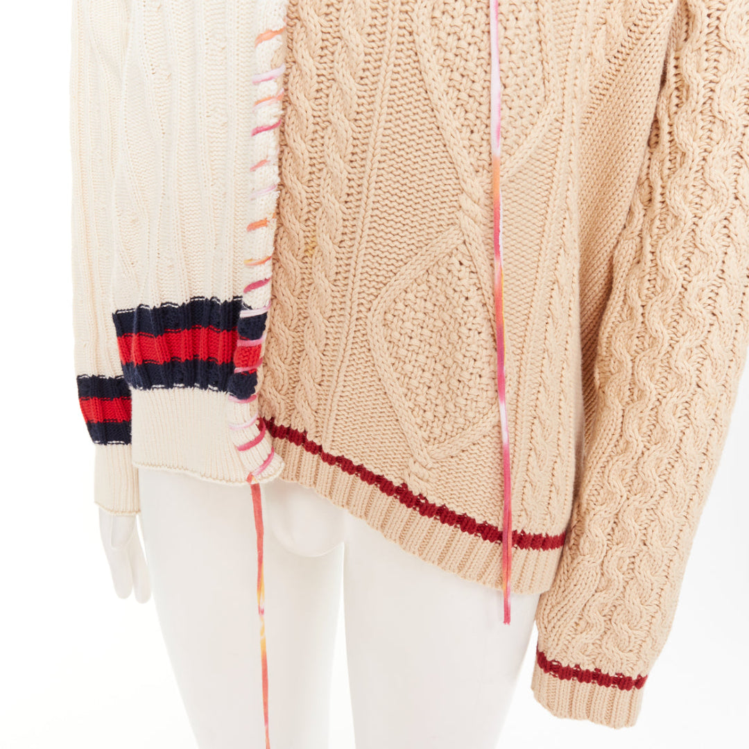 LIAM HODGES 2020 deconstructed split mixed cable knit laced sweater XL