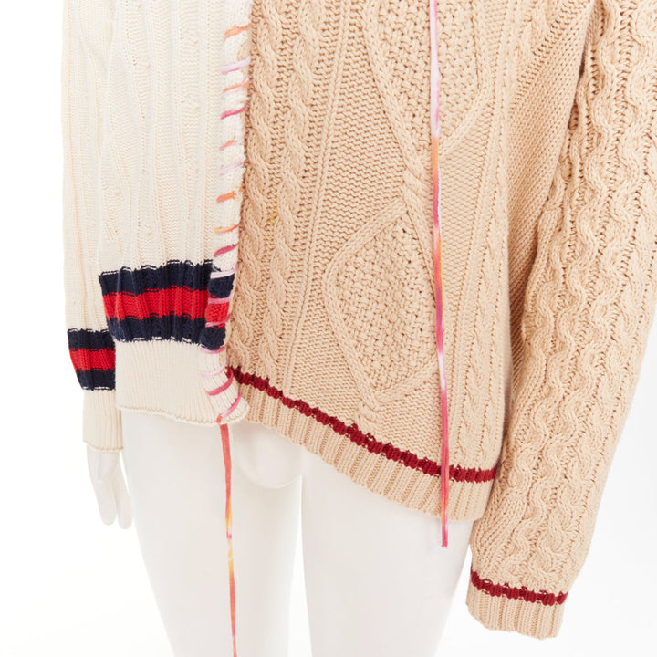 LIAM HODGES 2020 deconstructed split mixed cable knit laced sweater XL