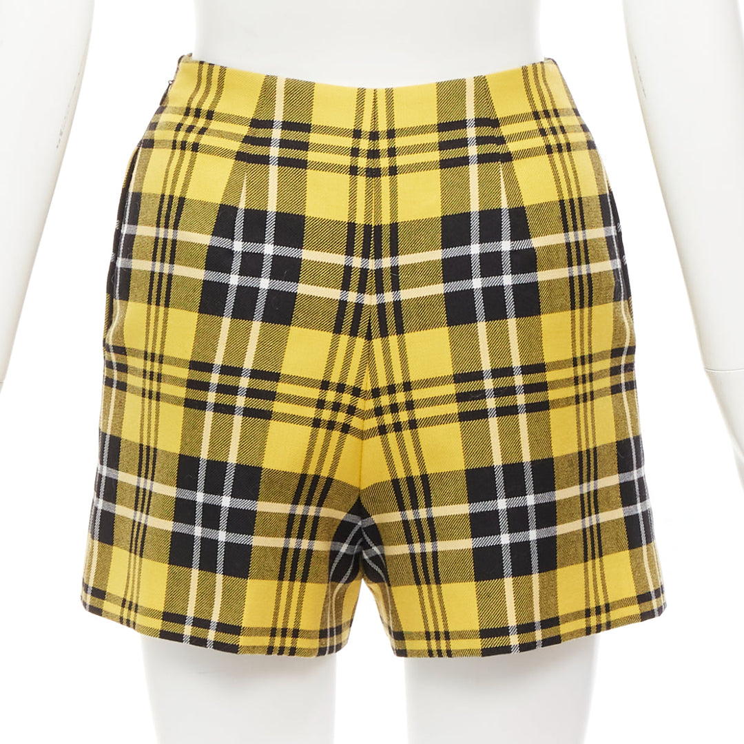 CHRISTIAN DIOR yellow plaid virgin wool high waisted wide shorts FR32 XXS