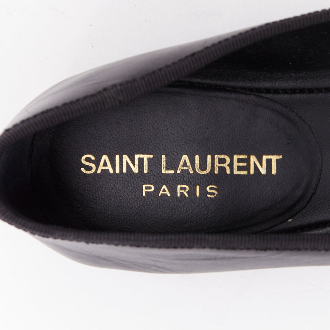 SAINT LAURENT Seta black leather rhinestone crystal bow ballerina flats EU37
