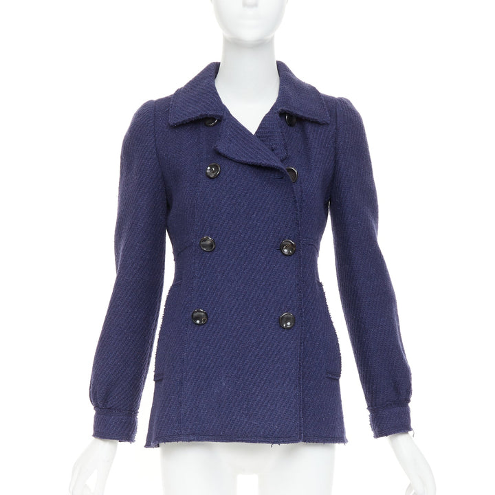 MARC JACOBS navy wool tweed black buttons double breasted short coat  US2 XXS