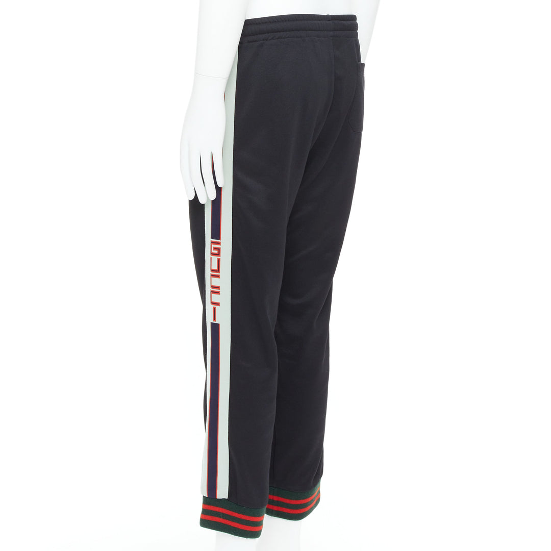 GUCCI black beige red logo tape side jogger track pants S