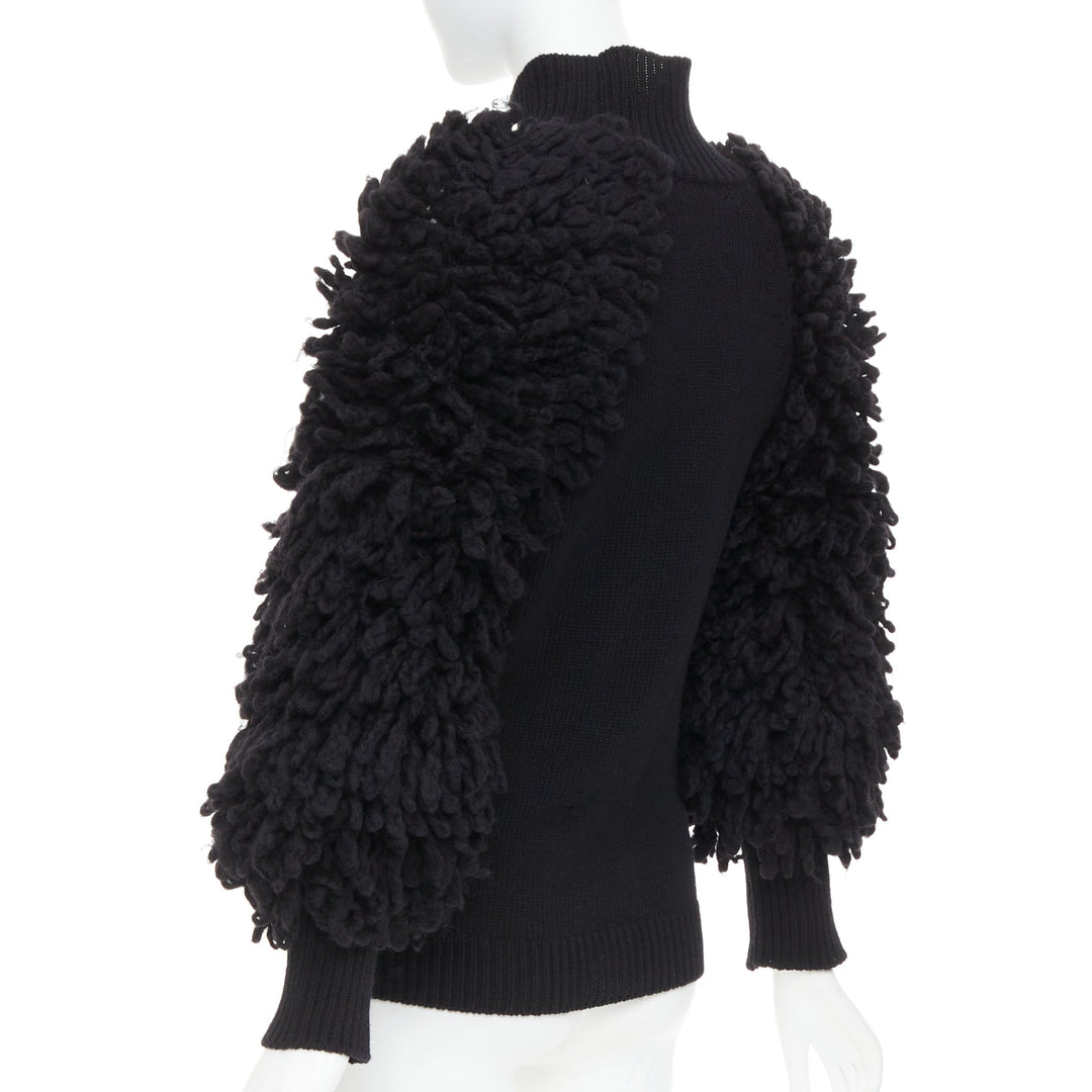 VALENTINO 2024 black virgin wool boucle yarn sleeves turtleneck sweater S